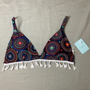 New Womens Large Cupshe‎ Fireworks Tassel Bikini Triangle Top Adjustable Straps